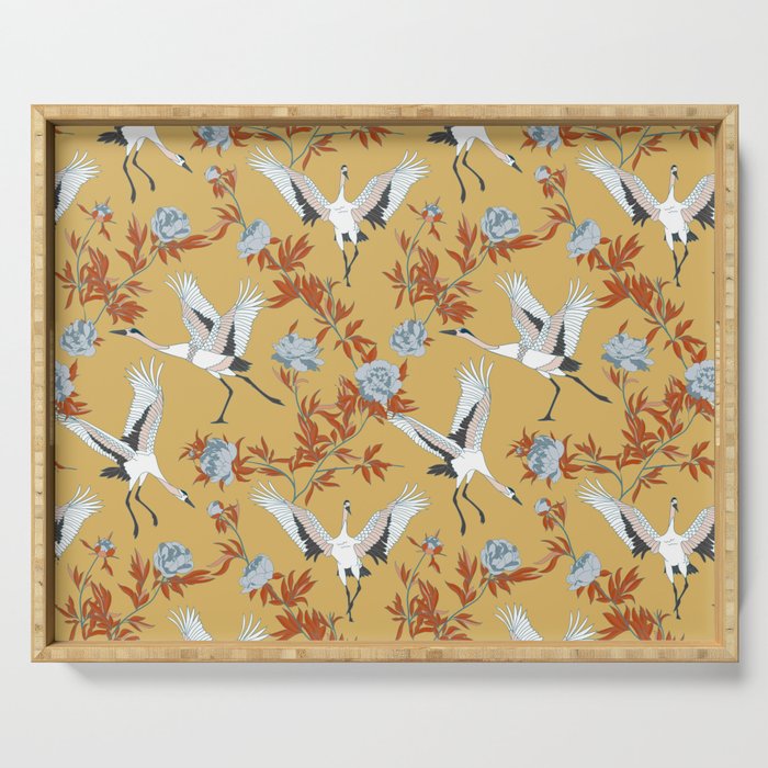 Japanese Ornate Heron Pattern Saffron Gold II Serving Tray Gallery Image 1