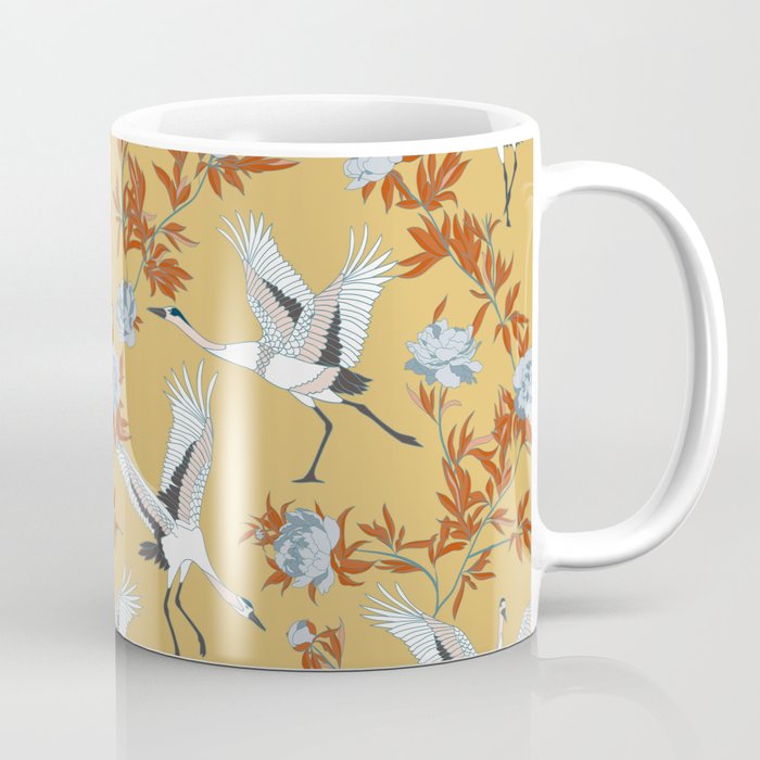 Japanese Ornate Heron Pattern Saffron Gold II Coffee Mug Gallery Image 1
