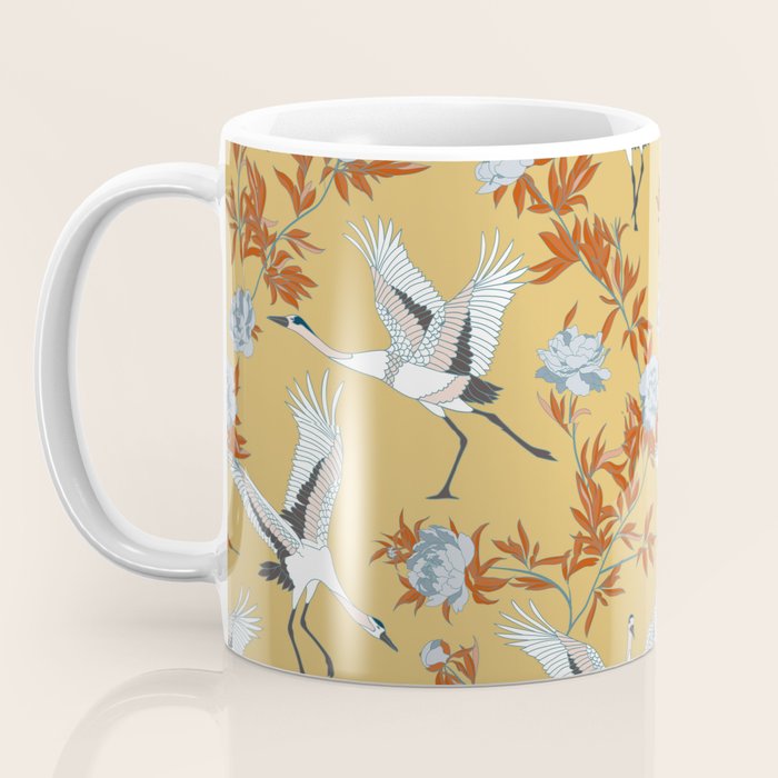 Japanese Ornate Heron Pattern Saffron Gold II Coffee Mug Gallery Image 3