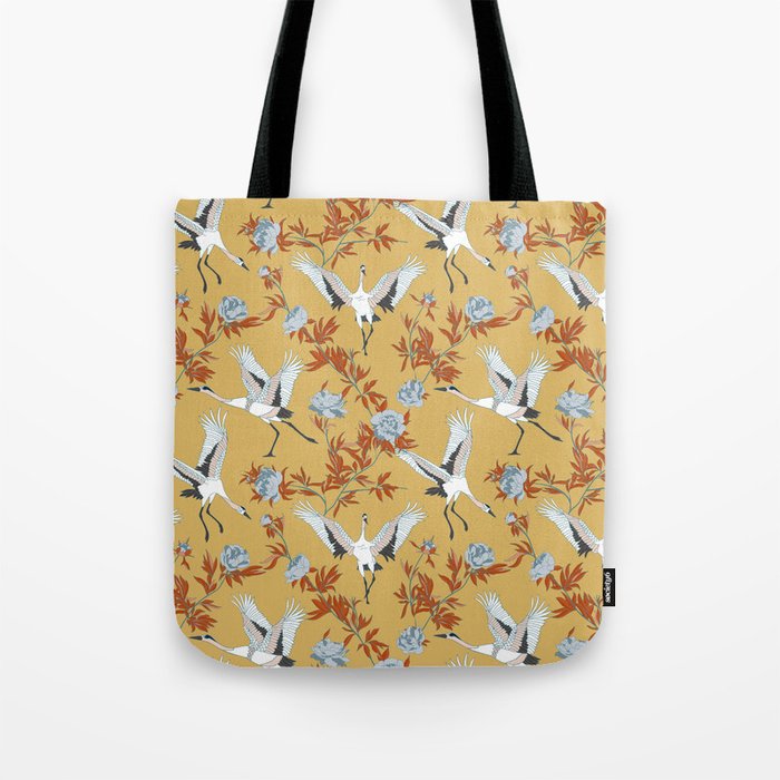 Japanese Ornate Heron Pattern Saffron Gold II Tote Bag Gallery Image 1