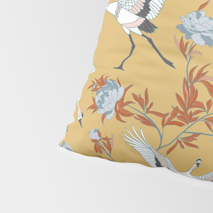 Japanese Ornate Heron Pattern Saffron Gold II Pillow Sham Gallery Image 4