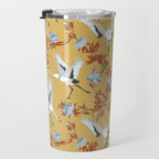 Japanese Ornate Heron Pattern Saffron Gold II Travel Mug Gallery Image 3