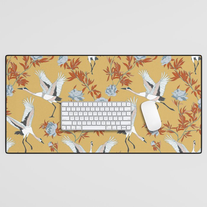 Japanese Ornate Heron Pattern Saffron Gold II Desk Mat Gallery Image 1