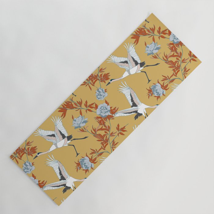 Japanese Ornate Heron Pattern Saffron Gold II Yoga Mat Gallery Image 1