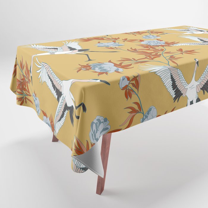 Japanese Ornate Heron Pattern Saffron Gold II Tablecloth Gallery Image 1