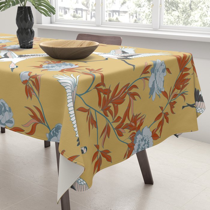 Japanese Ornate Heron Pattern Saffron Gold II Tablecloth Gallery Image 3