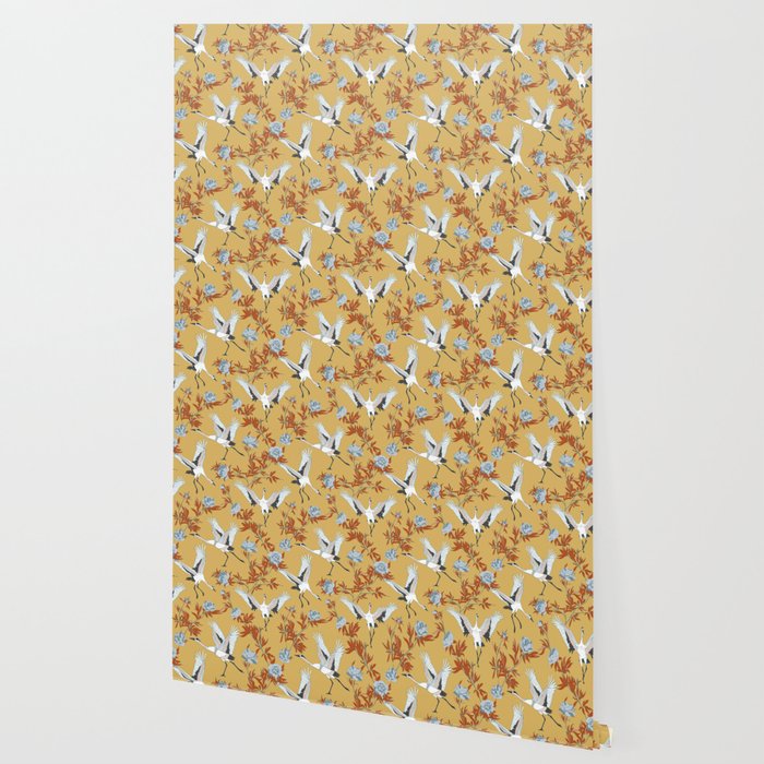 Japanese Ornate Heron Pattern Saffron Gold II Wallpaper Gallery Image 2