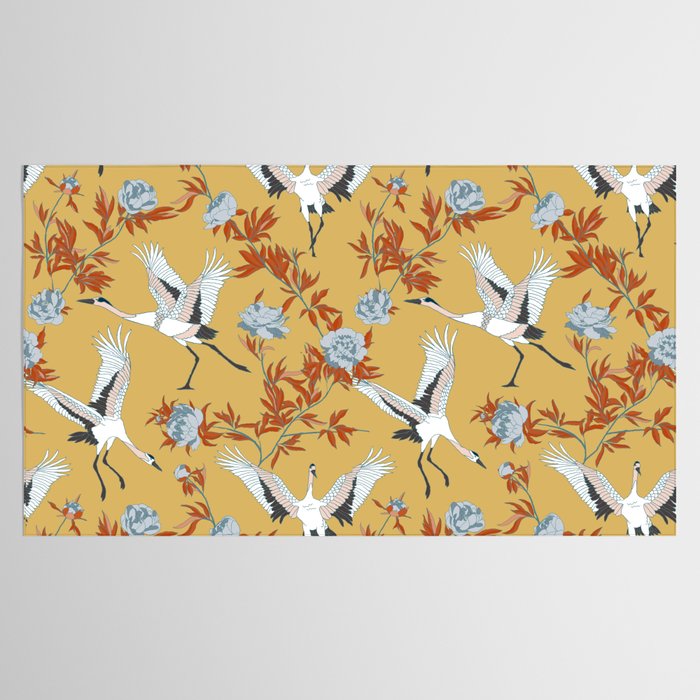 Japanese Ornate Heron Pattern Saffron Gold II Tablecloth Gallery Image 2