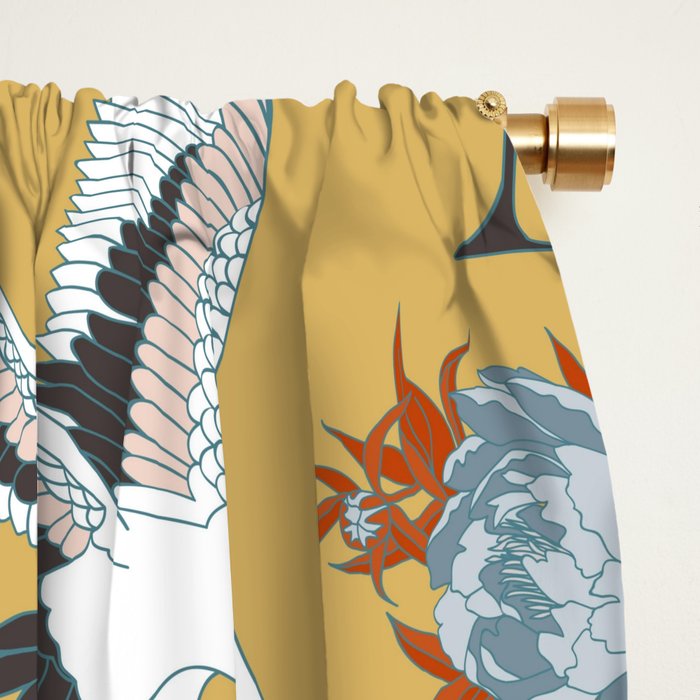 Japanese Ornate Heron Pattern Saffron Gold II Window Curtain Gallery Image 2