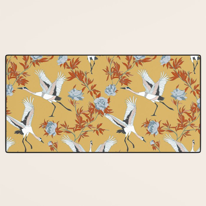 Japanese Ornate Heron Pattern Saffron Gold II Desk Mat Gallery Image 3