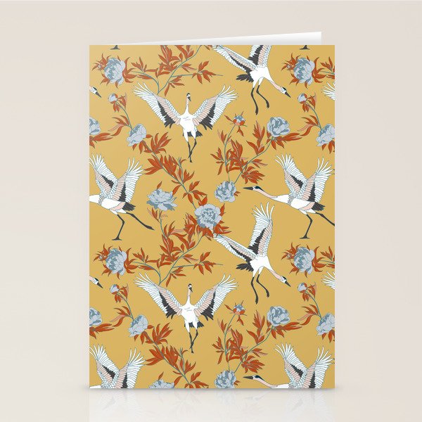 Japanese Ornate Heron Pattern Saffron Gold II Stationery Card Gallery Image 2