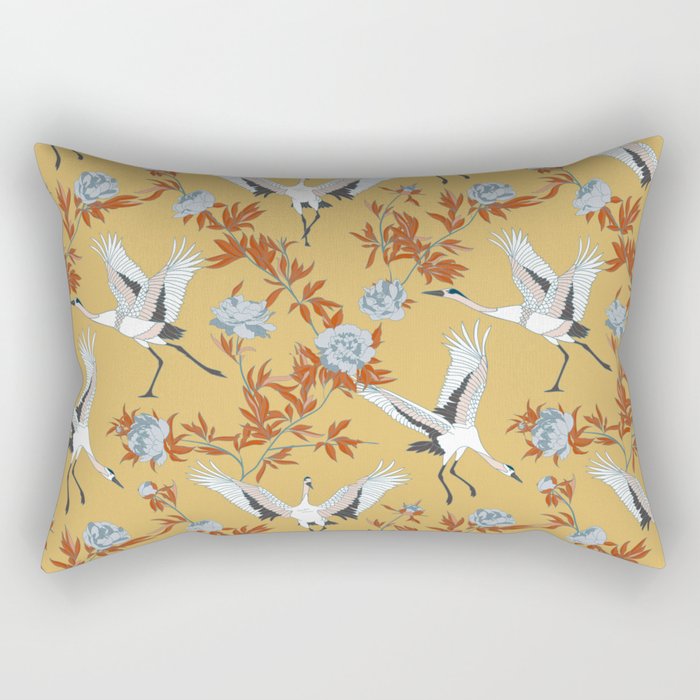 Japanese Ornate Heron Pattern Saffron Gold II Rectangular Pillow Gallery Image 2