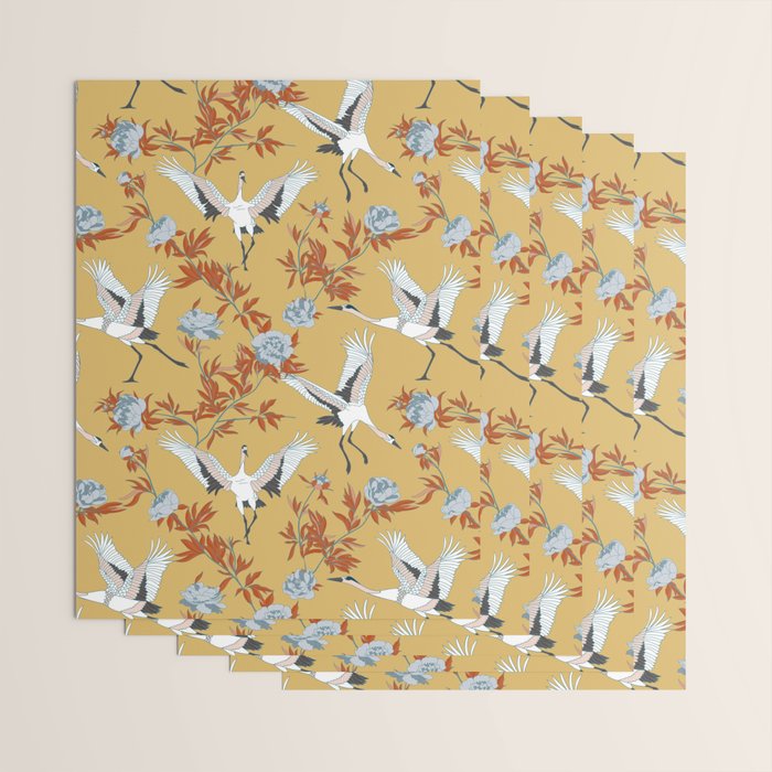Japanese Ornate Heron Pattern Saffron Gold II Wrapping Paper Gallery Image 3