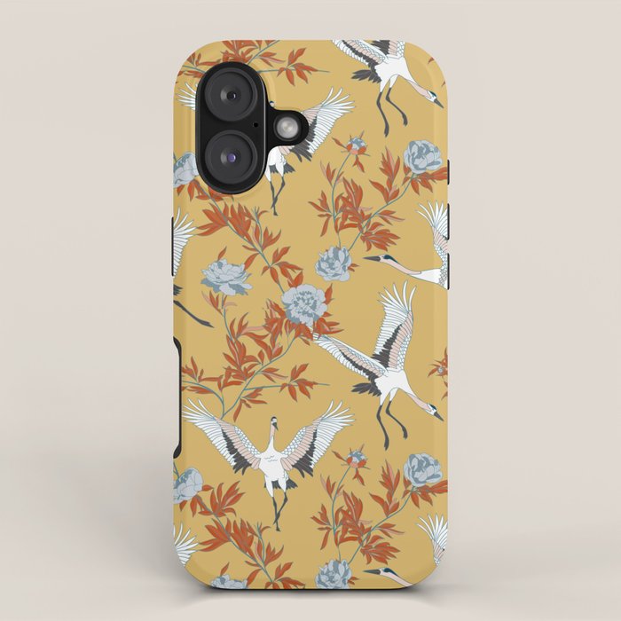 Japanese Ornate Heron Pattern Saffron Gold II iPhone Case Gallery Image 1