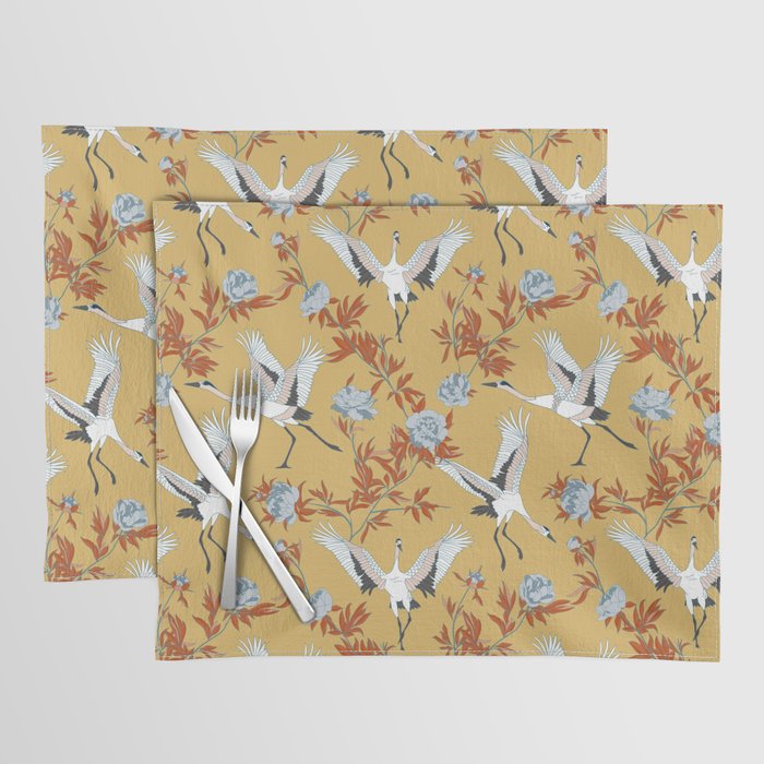 Japanese Ornate Heron Pattern Saffron Gold II Placemat Gallery Image 1