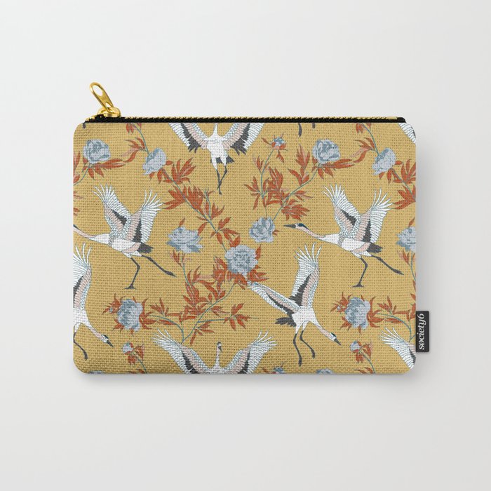 Japanese Ornate Heron Pattern Saffron Gold II Carry All Pouch Gallery Image 1