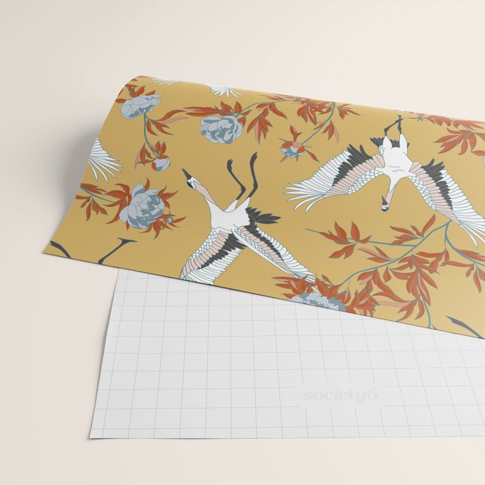 Japanese Ornate Heron Pattern Saffron Gold II Wrapping Paper Gallery Image 2