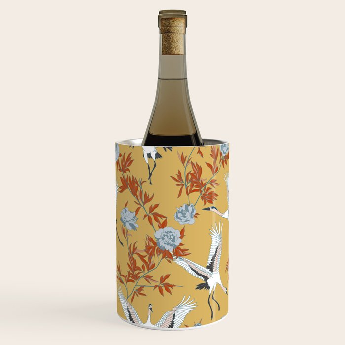 Japanese Ornate Heron Pattern Saffron Gold II Wine Chiller Gallery Image 1