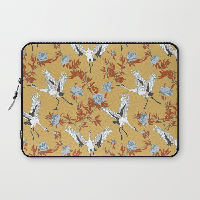 Japanese Ornate Heron Pattern Saffron Gold II Laptop Sleeve Gallery Image 1