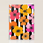 Midcentury Playful Botanica Bold Multicolor Retro Flowers On Black And White Stripes Stationery Card Gallery Image 2