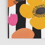 Midcentury Playful Botanica Bold Multicolor Retro Flowers On Black And White Stripes Poster Gallery Image 3