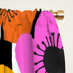 Midcentury Playful Botanica Bold Multicolor Retro Flowers On Black And White Stripes Window Curtain Gallery Image 2