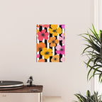 Midcentury Playful Botanica Bold Multicolor Retro Flowers On Black And White Stripes Poster Gallery Image 2
