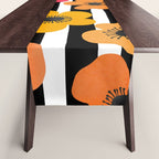 Midcentury Playful Botanica Bold Multicolor Retro Flowers On Black And White Stripes Table Runner Gallery Image 1