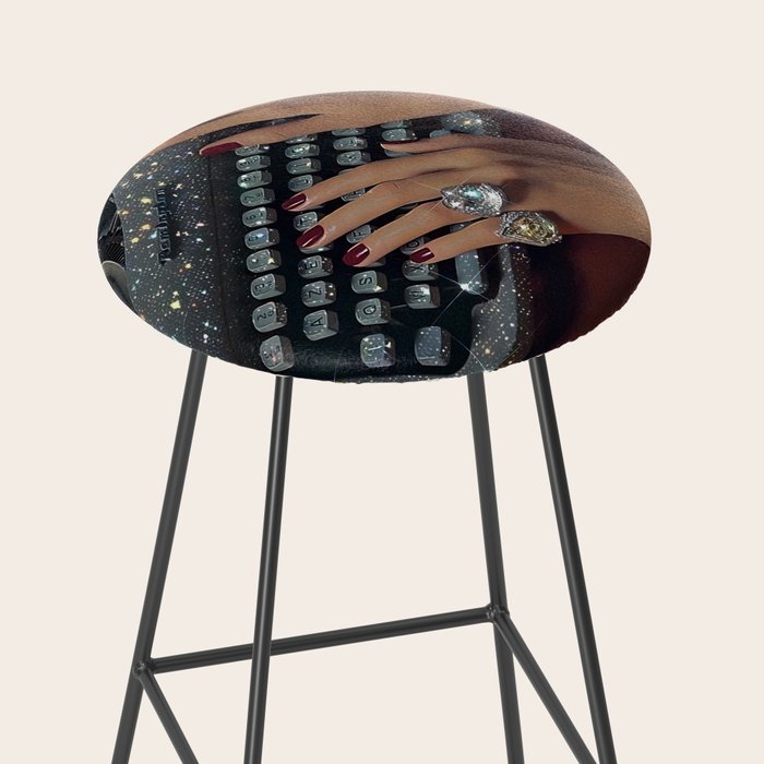 RETRO TYPEWRITER | Glitter collage art work by Yana Potter | vintage aesthetic | diamonds and shine | red nails | jewelry | writer  Stool Gallery Image 2