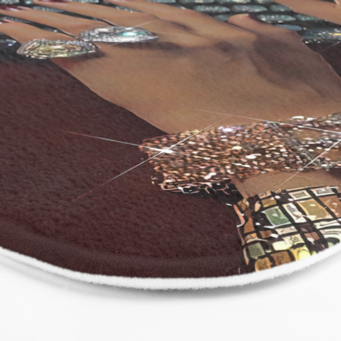 RETRO TYPEWRITER | Glitter collage art work by Yana Potter | vintage aesthetic | diamonds and shine | red nails | jewelry | writer  Bath Mat Gallery Image 3