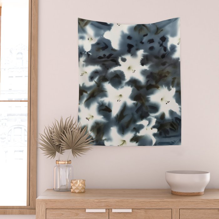 Midnight Lilies Wall Tapestry Gallery Image 2