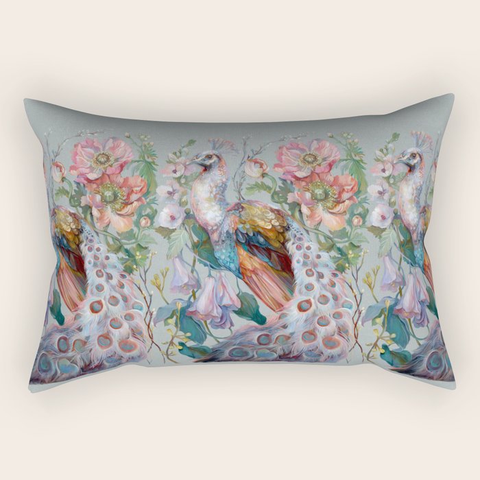 Floral Peacock Garden Rectangular Pillow Gallery Image 2