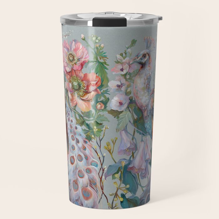 Floral Peacock Garden Travel Mug Gallery Image 1