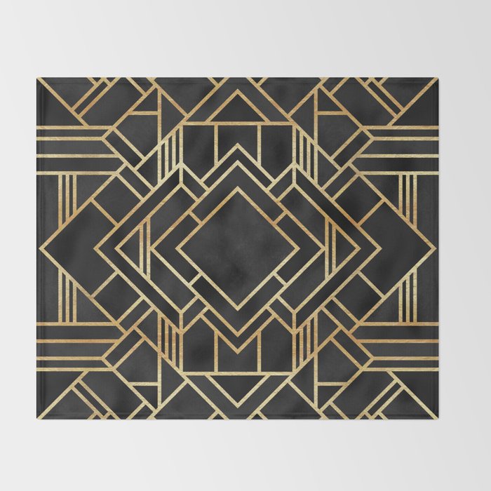Art Deco Black Throw Blanket Gallery Image 2