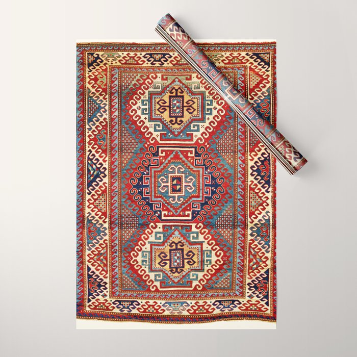 Borjalou Kazak Southwest Caucasus Antique Rug Print Wrapping Paper Gallery Image 1