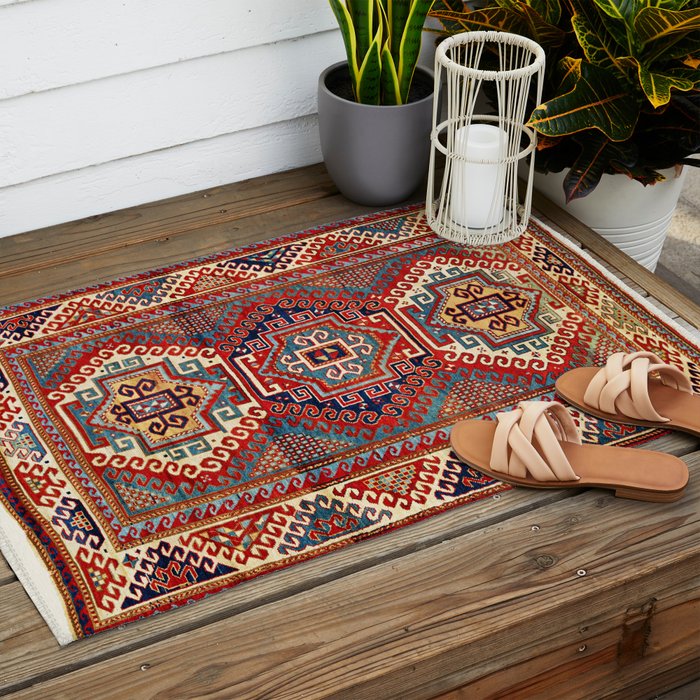 Borjalou Kazak Southwest Caucasus Antique Rug Print Outdoor Rug Gallery Image 2