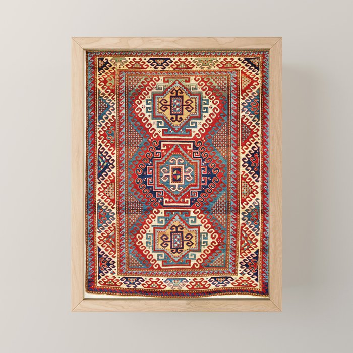 Borjalou Kazak Southwest Caucasus Antique Rug Print Mini Art Print Gallery Image 1