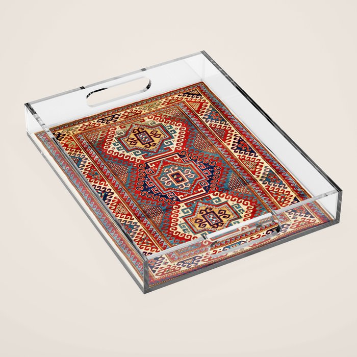 Borjalou Kazak Southwest Caucasus Antique Rug Print Acrylic Tray Gallery Image 1