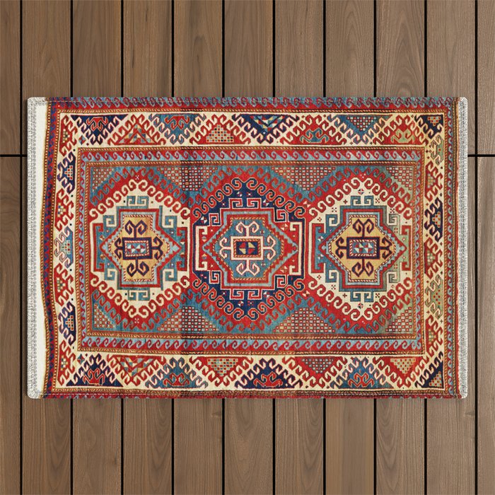 Borjalou Kazak Southwest Caucasus Antique Rug Print Outdoor Rug Gallery Image 1