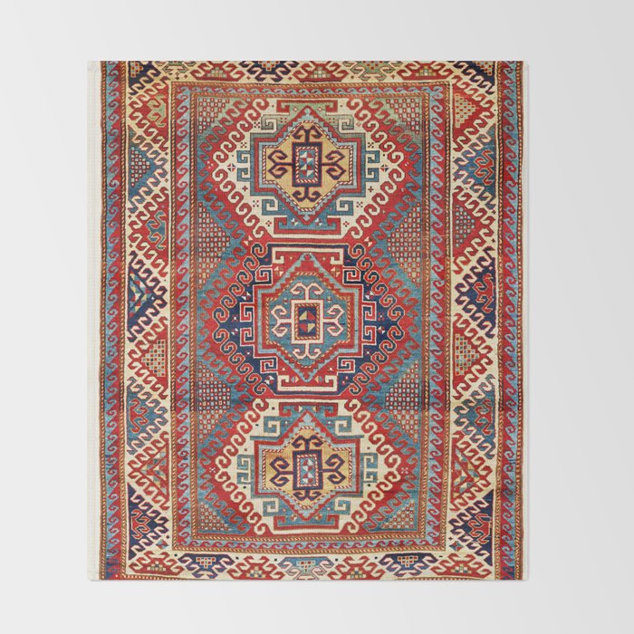 Borjalou Kazak Southwest Caucasus Antique Rug Print Throw Blanket Gallery Image 2
