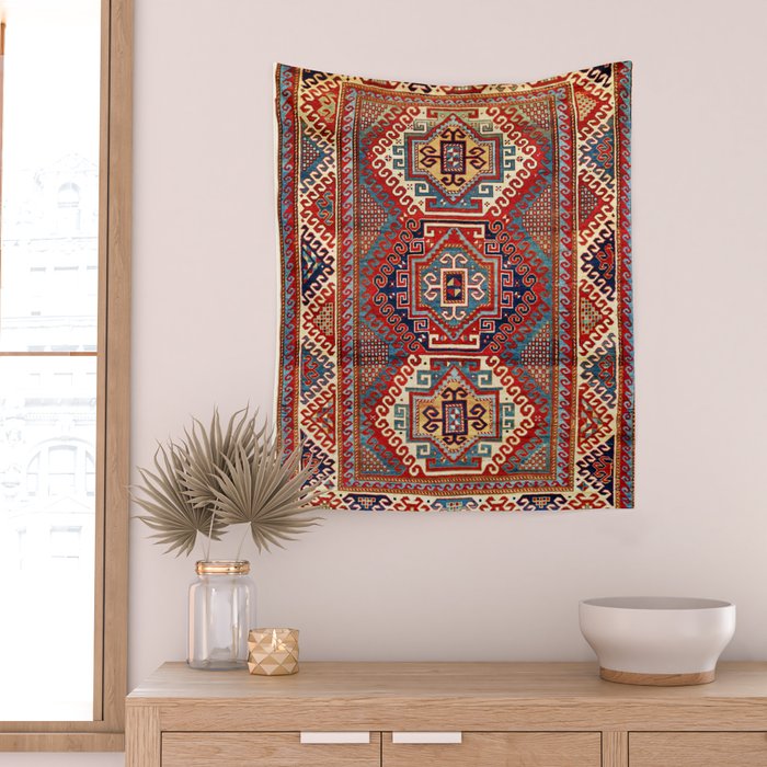 Borjalou Kazak Southwest Caucasus Antique Rug Print Wall Tapestry Gallery Image 2