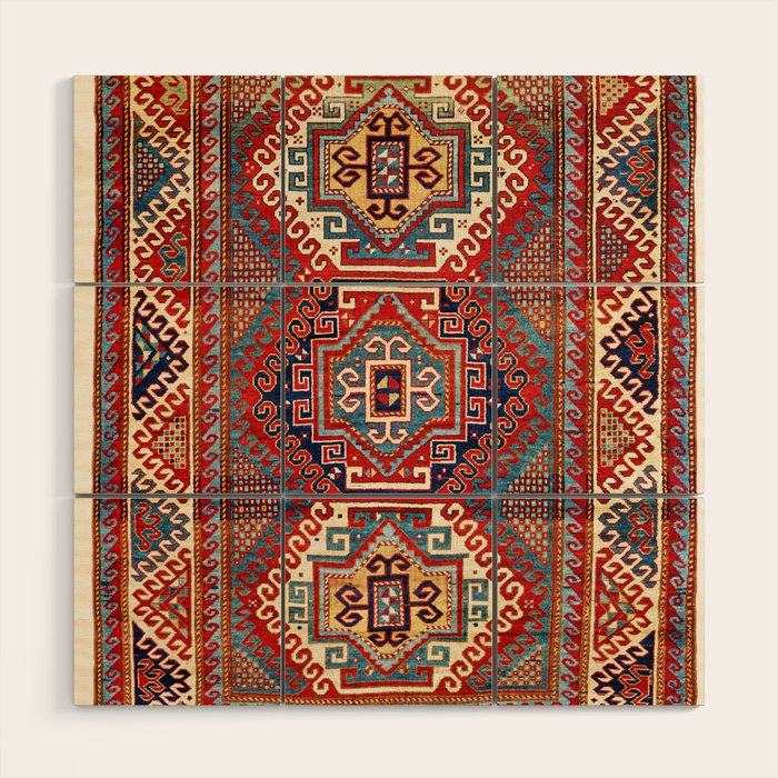 Borjalou Kazak Southwest Caucasus Antique Rug Print Wood Wall Art Gallery Image 1