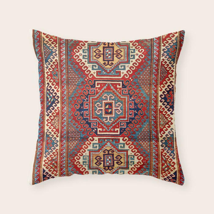 Borjalou Kazak Southwest Caucasus Antique Rug Print Throw Pillow Gallery Image 6