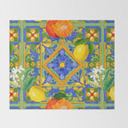 Summer ,Sicilian tiles ,citrus,oranges,majolica,lemons ,Mediterranean  Throw Blanket Gallery Image 2