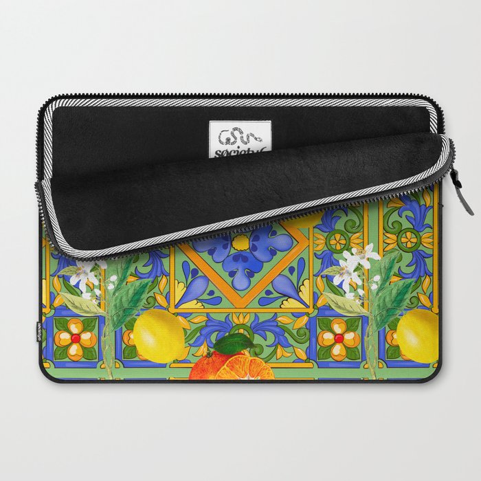 Summer ,Sicilian tiles ,citrus,oranges,majolica,lemons ,Mediterranean  Laptop Sleeve Gallery Image 2