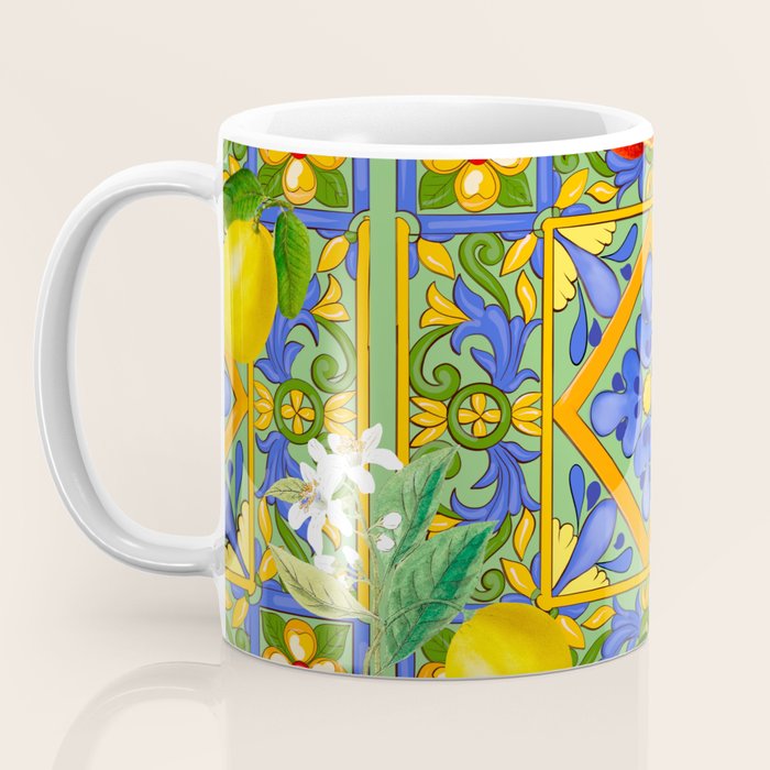 Summer ,Sicilian tiles ,citrus,oranges,majolica,lemons ,Mediterranean  Coffee Mug Gallery Image 3