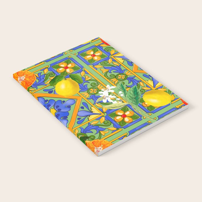 Summer ,Sicilian tiles ,citrus,oranges,majolica,lemons ,Mediterranean  Notebook Gallery Image 2