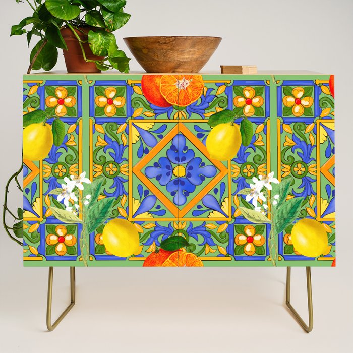 Summer ,Sicilian tiles ,citrus,oranges,majolica,lemons ,Mediterranean  Credenza Gallery Image 1