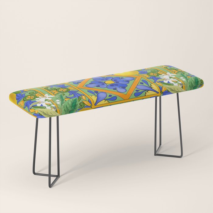 Summer ,Sicilian tiles ,citrus,oranges,majolica,lemons ,Mediterranean  Bench Gallery Image 1