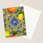 Summer ,Sicilian tiles ,citrus,oranges,majolica,lemons ,Mediterranean  Stationery Card Gallery Image 2